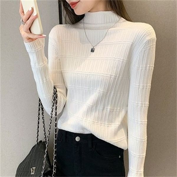 

womens sweaters womens pullover knitted sweater womens sweater autumn winter halfhigh neck slim pullover stretch bottoming sweater 220929, White;black