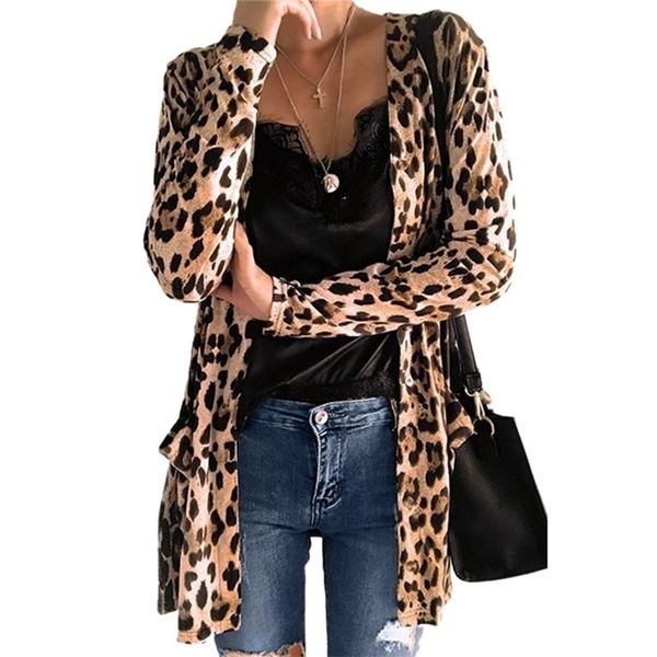 

women's knits tees fashion woman sweaters cardigan long sleeve leopard print knitted sweater coat outwear jackets 220929, White