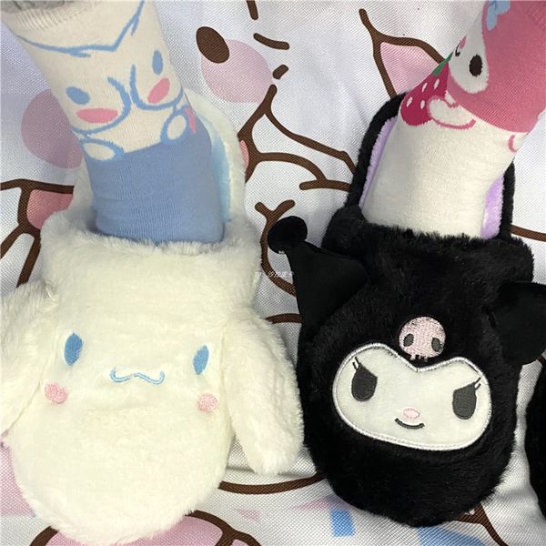 

slippers slipper girl indoor cute japanese style kawaii home shoes non-slip floor cotton warm rubber bottom 220928, Black