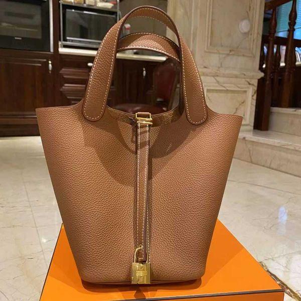 

leather original quality handbag hemees picotins designer bags lock bag new leather h food basket women's bag bucket togo litchi patter