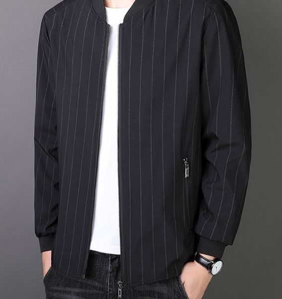 

new men's jacket casual solid color thin baseball jacket stand collar fashion zipper striped coat plus size 5x, Black;brown