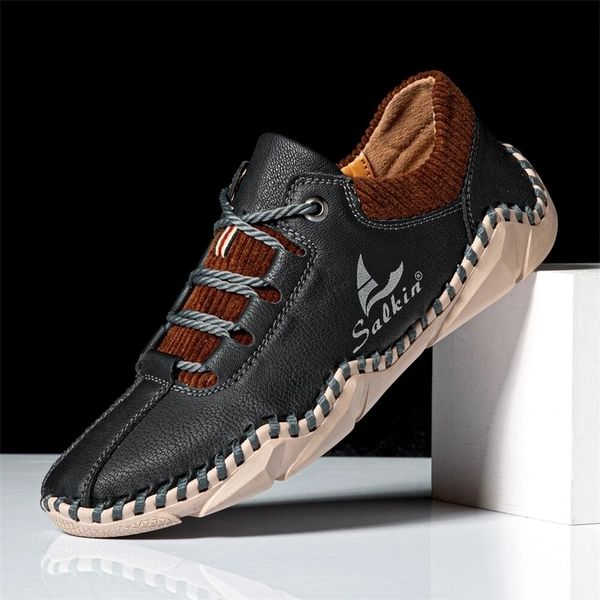 

dress shoes fashion men loafers est outdoor handmade genuine leather casual soft flats plus size 48 220929, Black