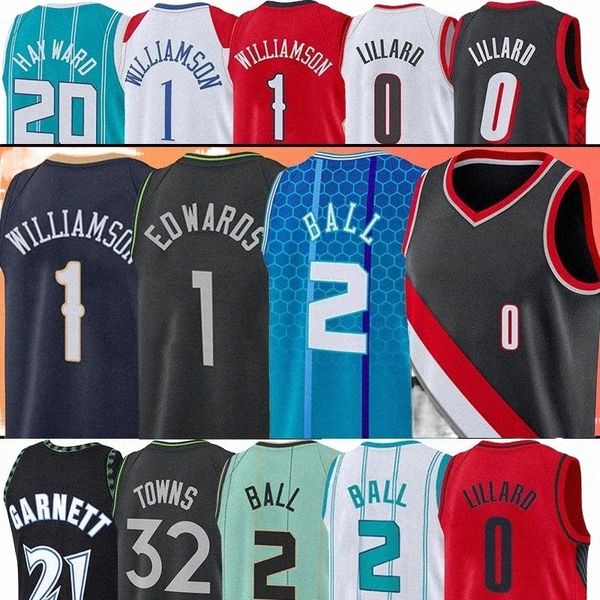

basketball jerseys 0 damian lillard basketball jerseys edwards 1 anthony garnett 5 kevin towns 32 karl-anthony williamson zion ball 2 lamelo, Black;red