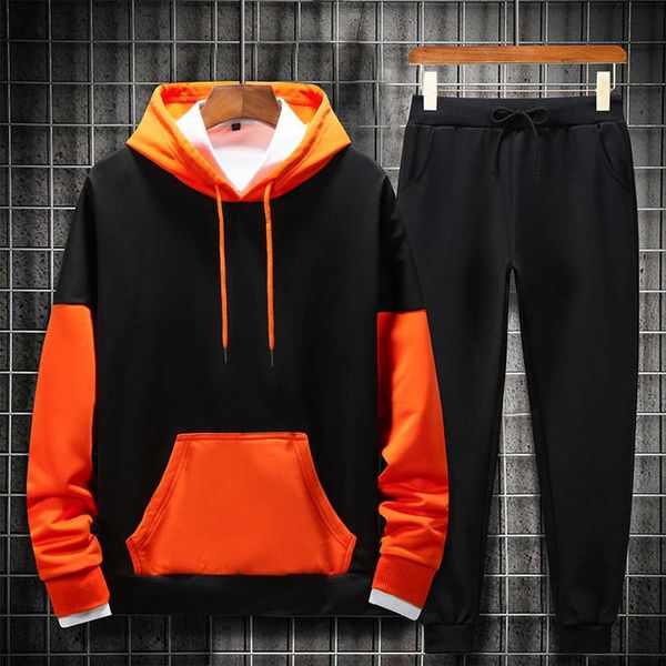 

men's tracksuits piece set men autumn hip hop hoodies and pants set men casual clothes brand new patchwork tracksuit high street clothi, Gray