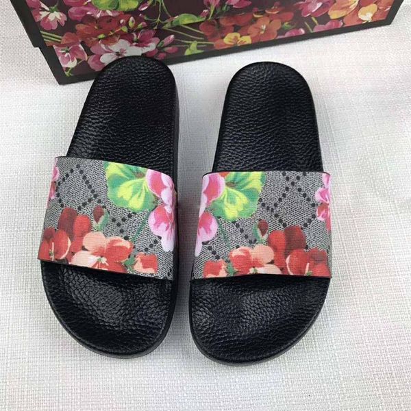 

designer rubber slide sandal floral brocade men slipper gear bottoms flip flops women striped beach causal slipper with box us5-12216z, Black