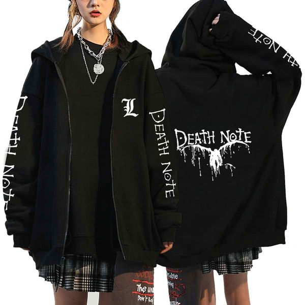 

women's hoodies sweatshirts japanese anime death note hoodies men kawaii cartoon misa amane  ryukgraphic streetwear harajuku zip up sw, Black