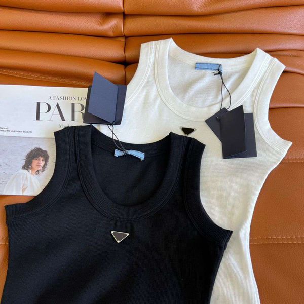 

pradas womens vests t shirt triangle standard camisole pra thread anti-glare sleeveless inner bottoming black and white short vest female ou