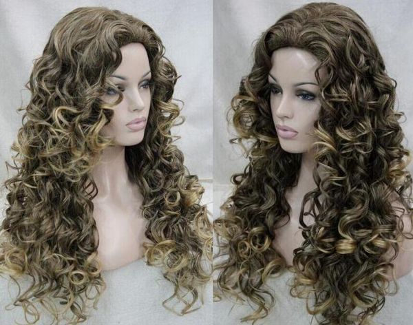 

popular women wavy curly ladies long hair brown cosplay wigs, Black