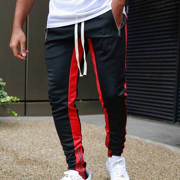 

men's pants autumn winter casual zipper men sports running tight trousers sportswear pants t220928, Black