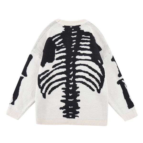 

men's sweaters mens black loose skeleton bone print women vintage retro knitted sweater autumn y2k oversized cotton pullover outfits 22, White;black