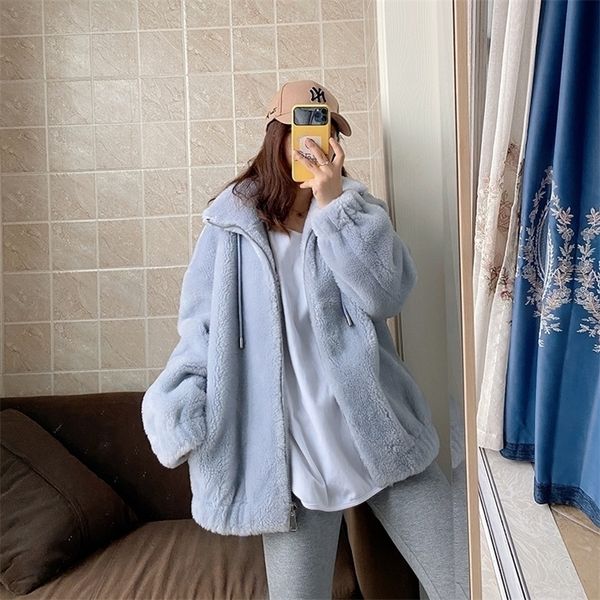 

womens fur faux winter coats sheep shearing women clothing fashion stand collar wool warm female jacket casaco feminino lq 220929, Black