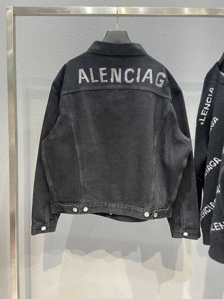 

high version paris back letter diamond denim jacket autumn and winter new b fashion, Black;brown