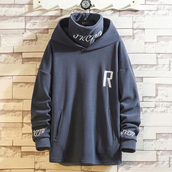 

men's hoodies sweatshirts harajuku high neck fleece hoodies men autumn winter hip hop street fashion sweatshirt loose fit oversized hoo, Black
