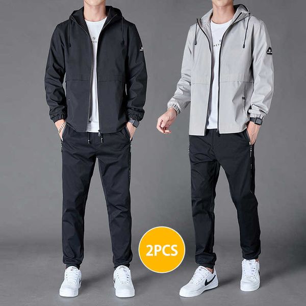 

men's tracksuits 2022 mens two pieces set hooded jacket and pants set autumn men tracksuit fashion sportswear solid color casual male s, Gray