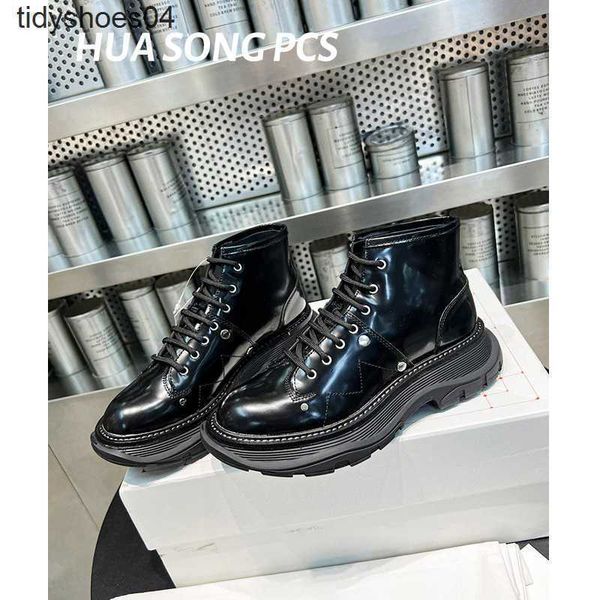 

mcqueens nylon motorcycle martin short boots thick soles slim versatile british punk beaded women's leather boots, Black