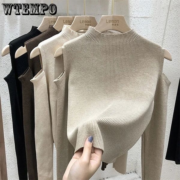 

womens sweaters fashion sweaters women autumn winter knitwear off shoulder pullover sweaters half high neck knitted solid casual sweater 220, White;black