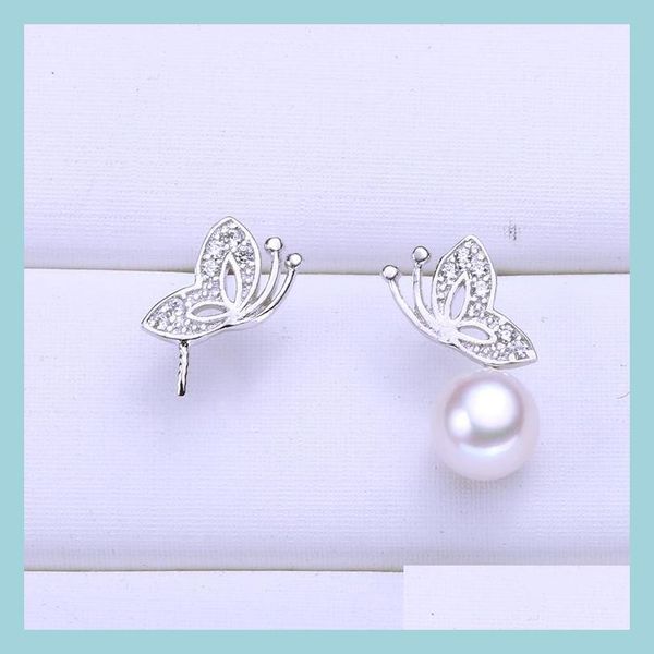 

jewelry settings pearl earrings setting sier zircon butterfly stud earring mounting blank diy jewelry gift for female drop delivery 20 dhgbc, Slivery;crystal