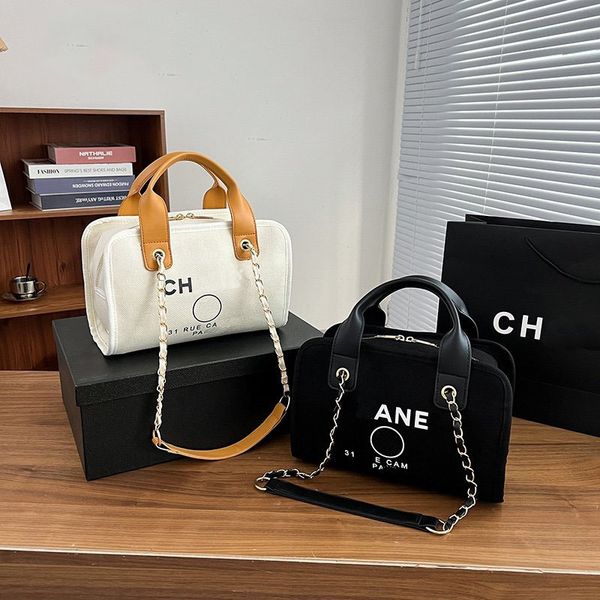 

designer bag tote handbag classic canvas brand imitation splicing bag large capacity chain shopping bags beach totes