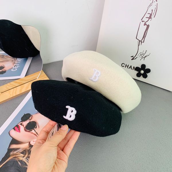 

designer luxury berets letter b wool solid winter european and american streets fashion hats casual plain man autumn hat, Blue;gray