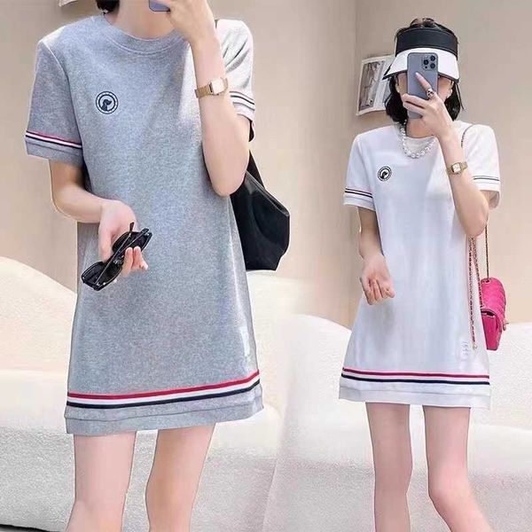 

2022 fashion tb thom brand long t-shirts women short sleeve casual clothing slim fit solid summer o-neck cotton waffle tees, White;black