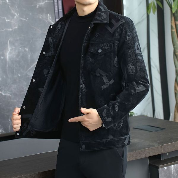 

men's jackets flocking classic color plus size slim lapel leather jacket casual versatile coat, Black;brown