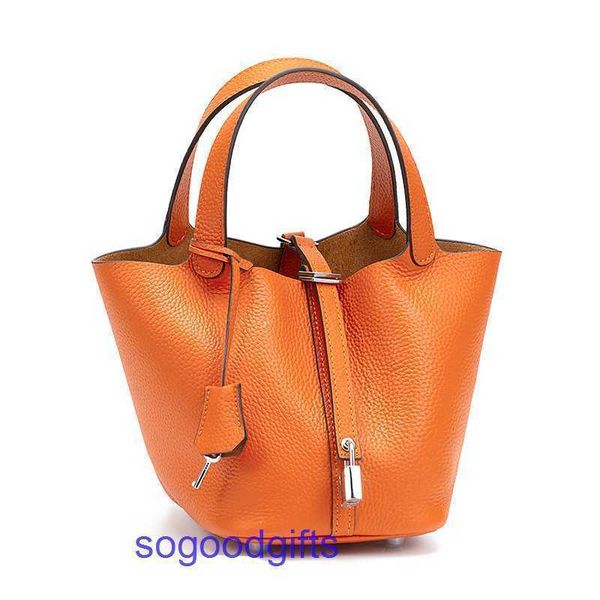 

women's designer bags genuine leather picotin lock herme handbags tote bag vegetable basket bag leather bucket lychee grain head layer