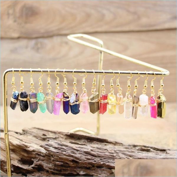 

dangle chandelier dangle chandelier wire wrap crystal point hook earring healing titanium quartz stick reiki eardrop women summer dhkav, Silver