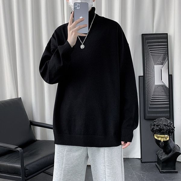 

men's sweaters korean fashion solid color men sweater high neck turtleneck sweaters men casual clothes autumn winter oversized sweater, White;black