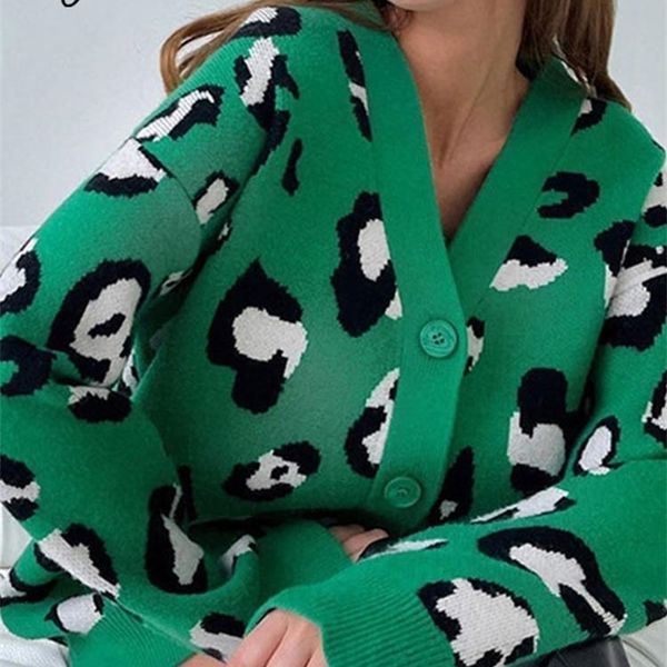 

women's knits tees leopard print cardigan women sweater oversize jumper v-neck knitted thick warm female sweaters elegant long sleeve c, White