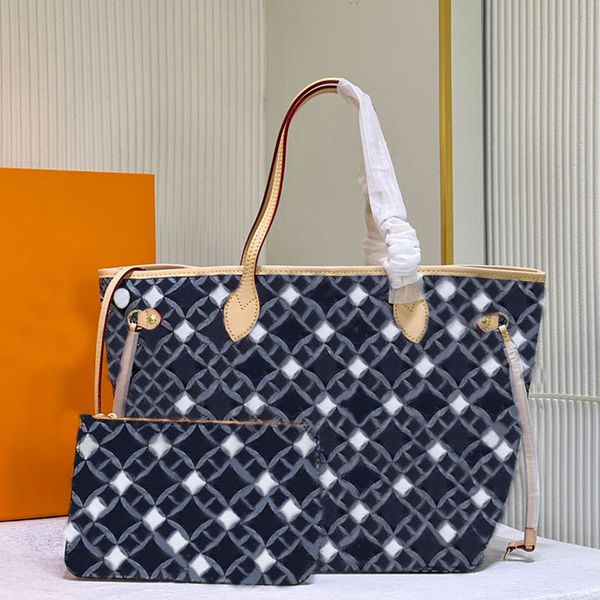 

31cm tote shopping bag women denim handbags purse shoulder bags embroidered letters leather handle zip pocket 1854 number large capacity poc