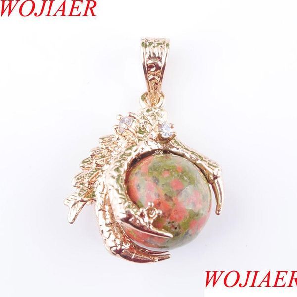 

pendant necklaces natural unakite jasper stone round bead dragon claw gold pendant necklace gem jewelry n3092 drop delivery 2021 ne dhc25, Silver