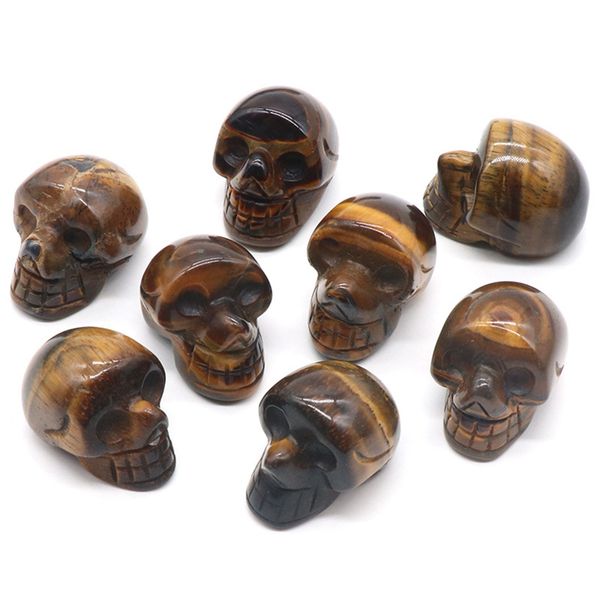 

23mm natural tiger eye skull head decor statue hand carved polished gemstone human skull figurine pocket reiki healing stone for home, Black