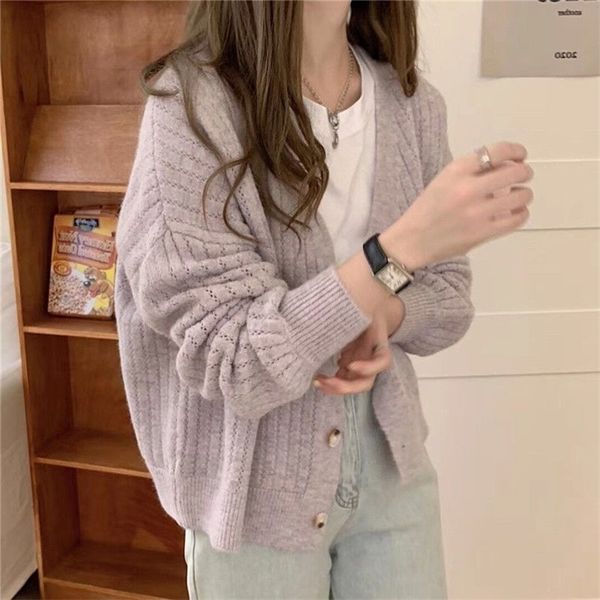 

womens knits tees spring autumn loose sweater retro all match knitted cardigan women lazy style gentle short coat jacket for casual outerwea, White