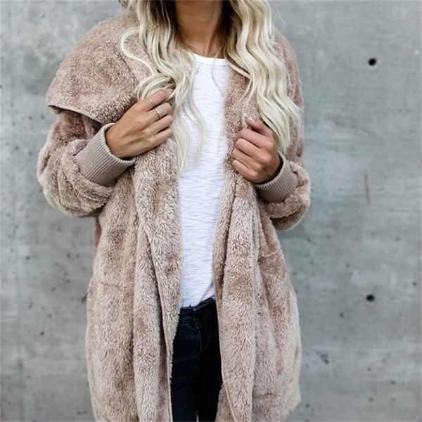 

women's fur faux winter coat women cardigan jacket long sides both side wearing teddy ladies autumn thermal s 220928, Black