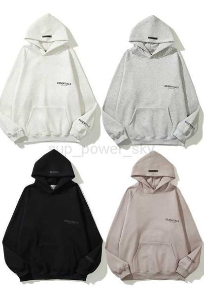 

mens hoodies essential designer sweatshirts hooded plush chest letter reflective tide sign fried street men women's lovers sweater, Black