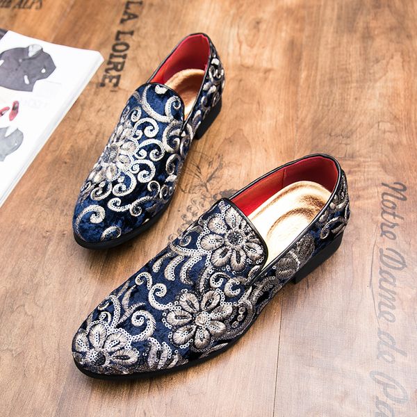 

fashion loafers men shoes luxury sequin embroidered corduroy classic slip-on business casual wedding party daily ad301, Black