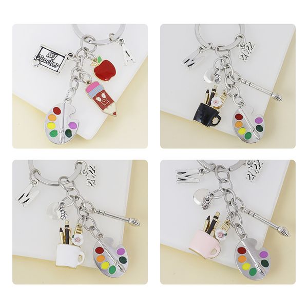 

creative alloy drop oil painting board pencil keychain backpack ornaments hand-painted student gift pendant, Silver