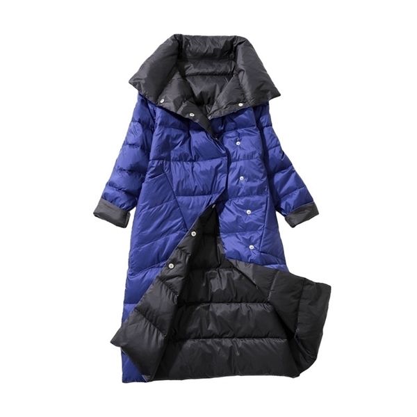 

womens down parkas winter down jacket women parkas coats turtleneck long casual light warm duck down double sided wear waterproof outerwear, Black