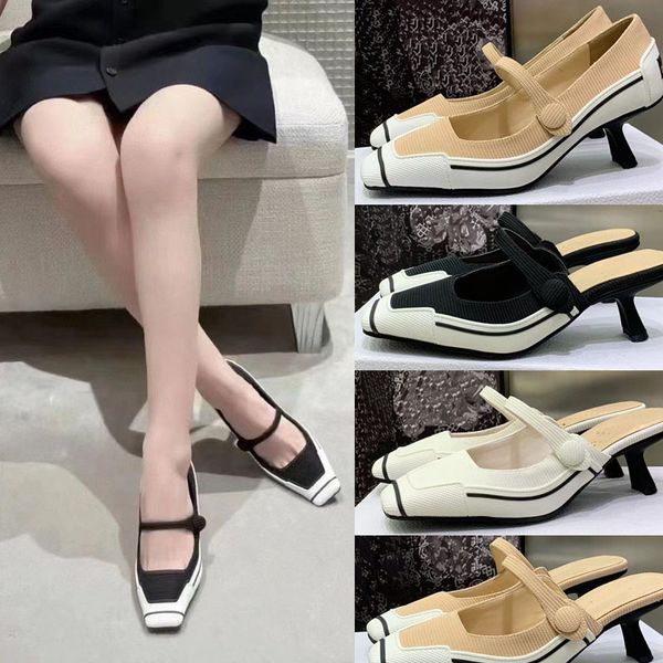 

women's square toe colorblock maryjane heel sandals designer luxury genuine leather sports style women cat heel sandal spring autumn st, Black