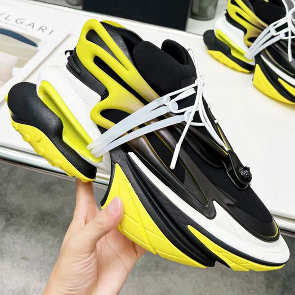 

mens designer yellow sports shoes unicorn low-trainers in neoprene and leather bullet shoes distinguished fashion trend ultra-thick sole ufo, Black