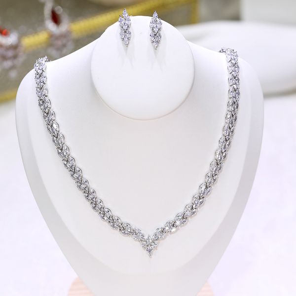 

wedding jewelry sets elegant cz stone costume earrings necklace jewelry set female wedding party accessories x 0024 220929, Slivery;golden