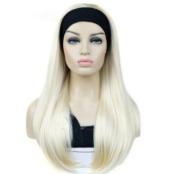 

popular ladies long straight 3/4 half hair head band silky black natural wigs