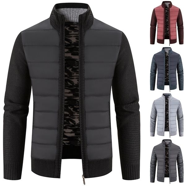 

mens sweaters winter men cardigan sweater warm casual solid sweaters patchwork mens sportswear jackets zipper knit outerwear coats 220929, White;black