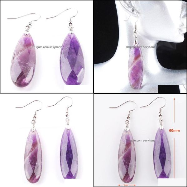 

dangle chandelier natural amethyst stone earrings reiki gem stones beads dangle hook drop earring vintage faceted polygon for female dhiwg, Silver