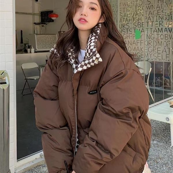 

womens down parkas winter down cotton jacket women zipper loose padded coat female solid thickening warm puffer parkas jackets black white 2