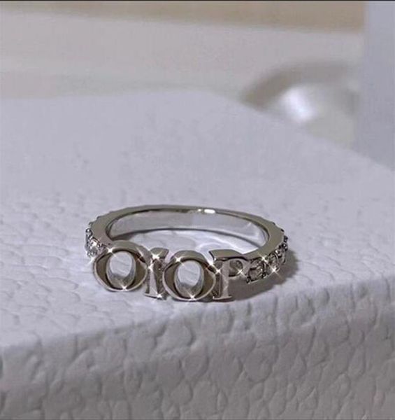 

luxury designer silver letter band rings woman fashion ring for lady female party wedding lovers gift jewelry with box, Golden;silver