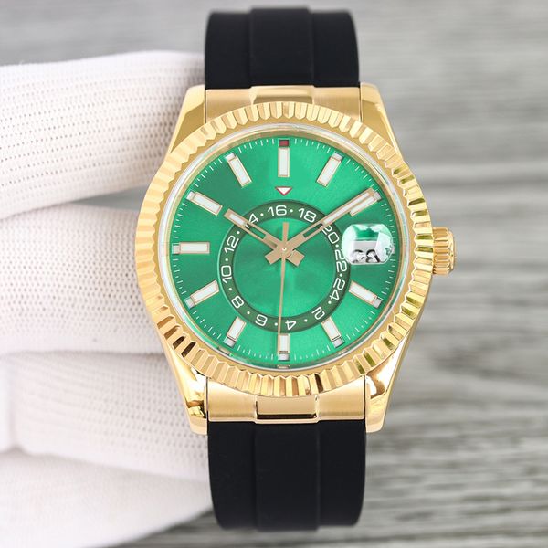 

sky mens watches blue montre de luxe automatic gold wristwatch 42mm stainless steel swim wristwatches sapphire luminous calendar watch orolo, Slivery;brown
