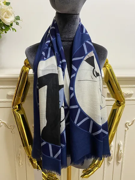 

women square scarf scarves 100% cashmere material thin and soft blue color pint letters pattern size 130cm- 130cm, Blue;gray