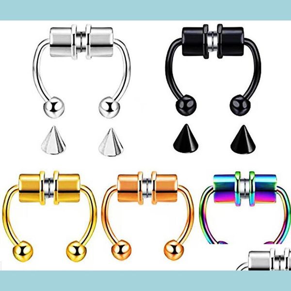 

nose rings studs magnetic fake piercing nose ring alloy hoop septum rings for men women jewelry gifts drop delivery 2021 body bdesyba oti9s, Silver