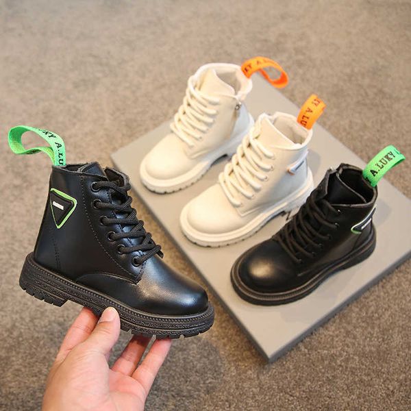 

boots girls fashion boots 2022 new spring autumn wide boys shoes kids black pu leather zip lace-up ankle boots young baby footwear t220928, Black;grey